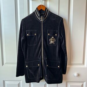 🖤 ESCADA Black Velour Bomber Jacket with Gold Embroidery – Size Medium to Large